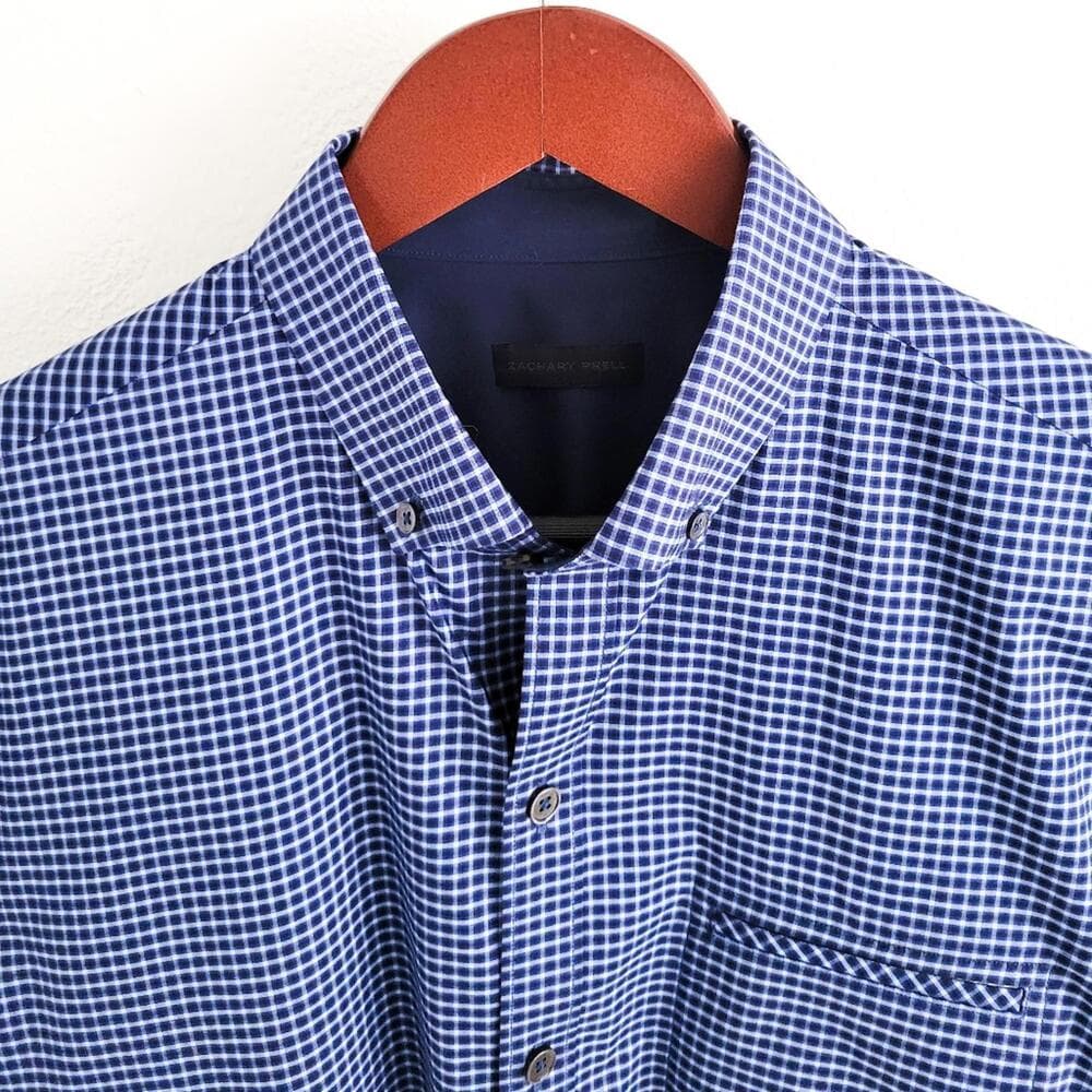 NEW Zachary Prell Micro Plaid Button Down Shirt Cotton Blue Mens S - Thumbnail 7