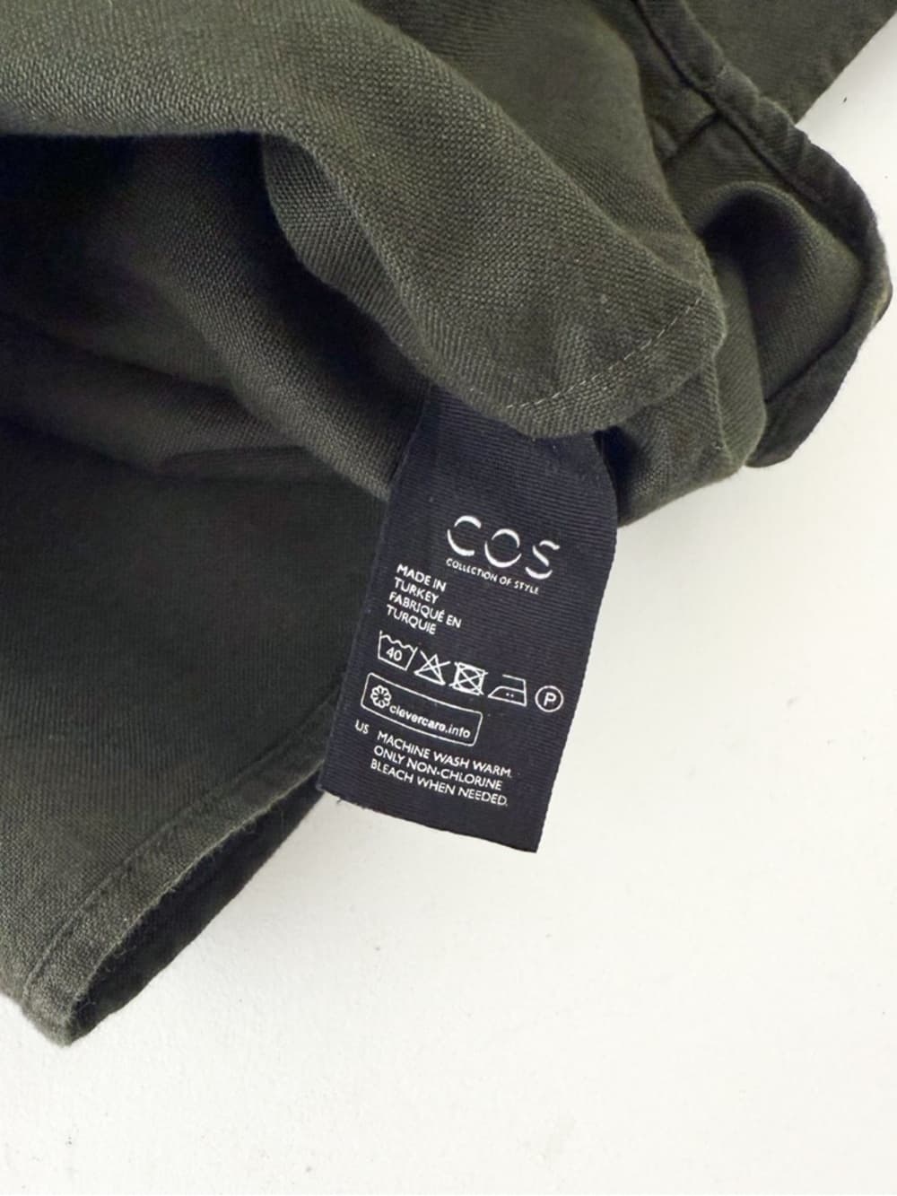New COS Men's Olive Green Band Collar Shirt Quarter Button Twill Size L Men's - Thumbnail 12