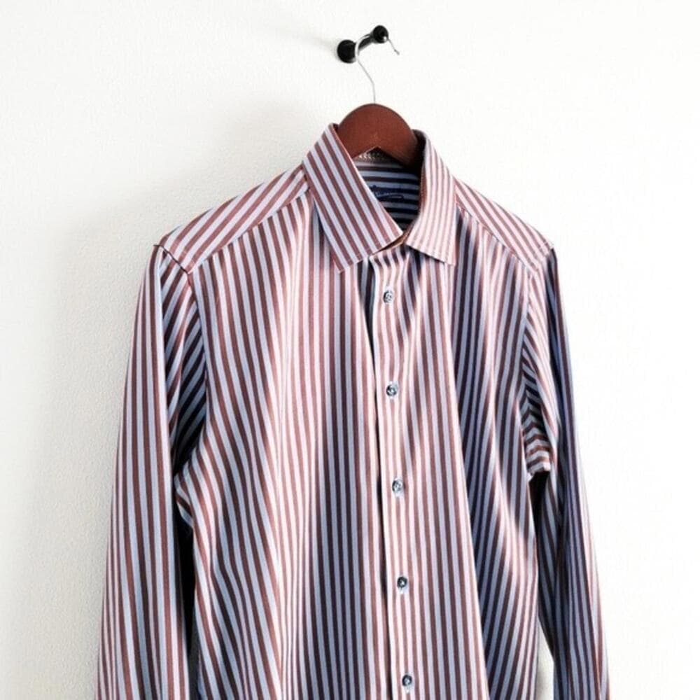 Robert Graham Shirt Twill Striped Button Up Flip Cuff Blue Brown Mens S - Thumbnail 5