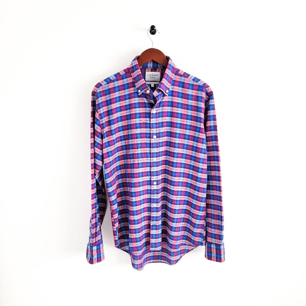 NEW Ledbury Linen Cotton Button Down Shirt Tailored Fit Mens 16 Blue Purple - Thumbnail 7