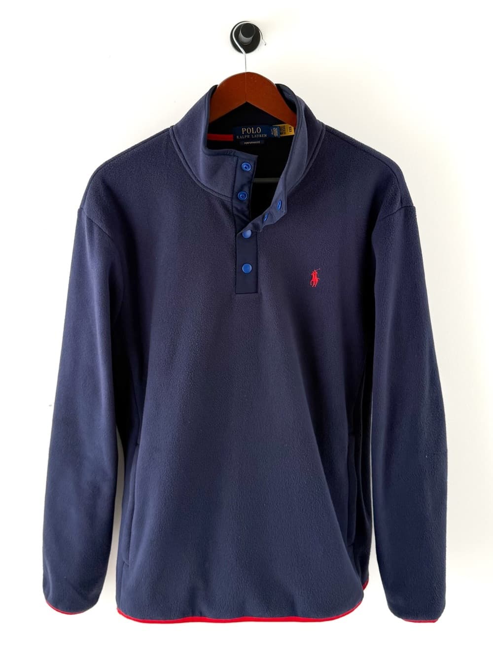 New Polo Ralph Lauren Fleece Pullover Quarter Button Up Navy Mens L - Thumbnail 4