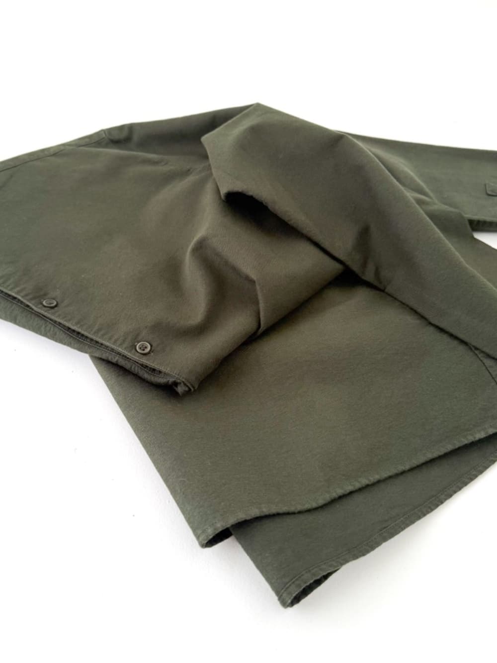 New COS Men's Olive Green Band Collar Shirt Quarter Button Twill Size L Men's - Thumbnail 9