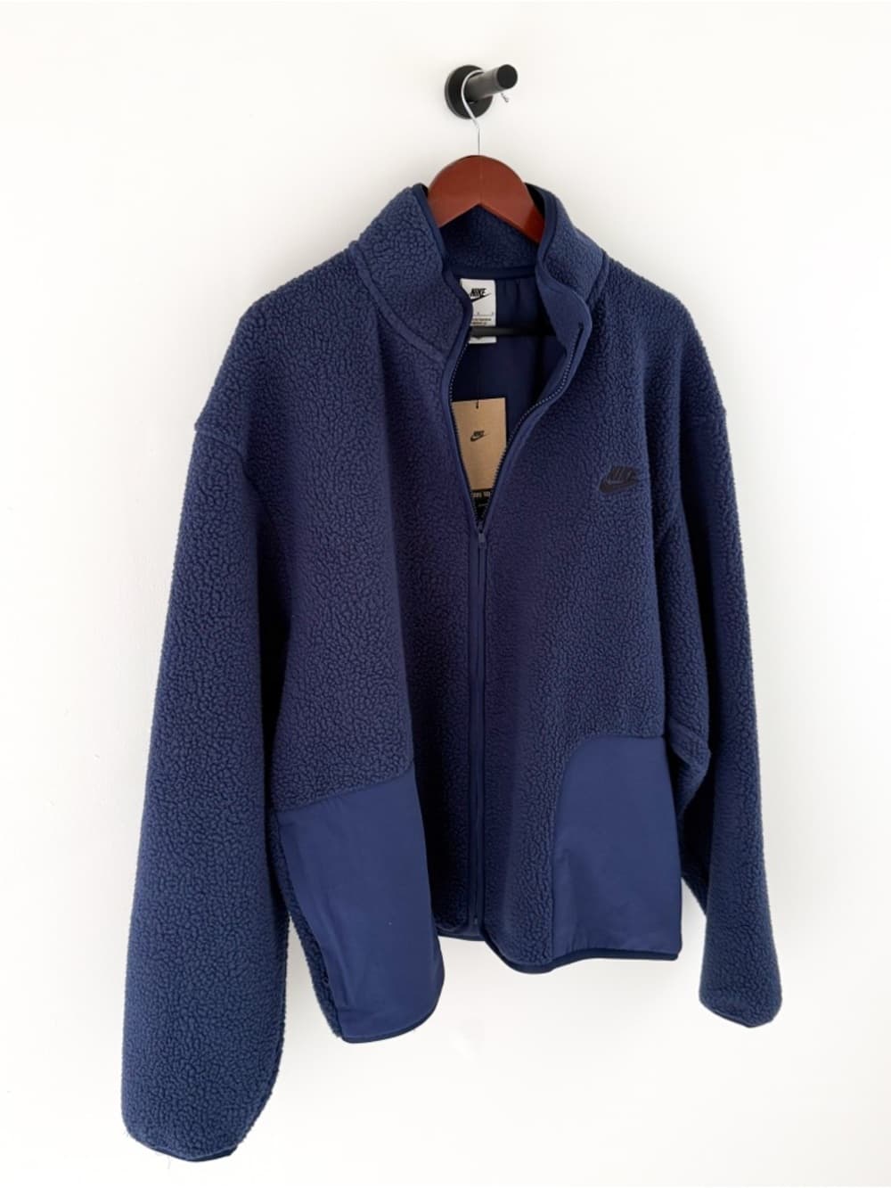 New Nike Sportswear Club Sherpa Fleece Jacket Men's Navy Blue Size L Oversized - Thumbnail 5