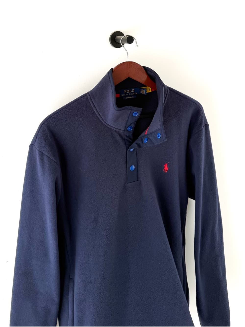 New Polo Ralph Lauren Fleece Pullover Quarter Button Up Navy Mens L - Thumbnail 6