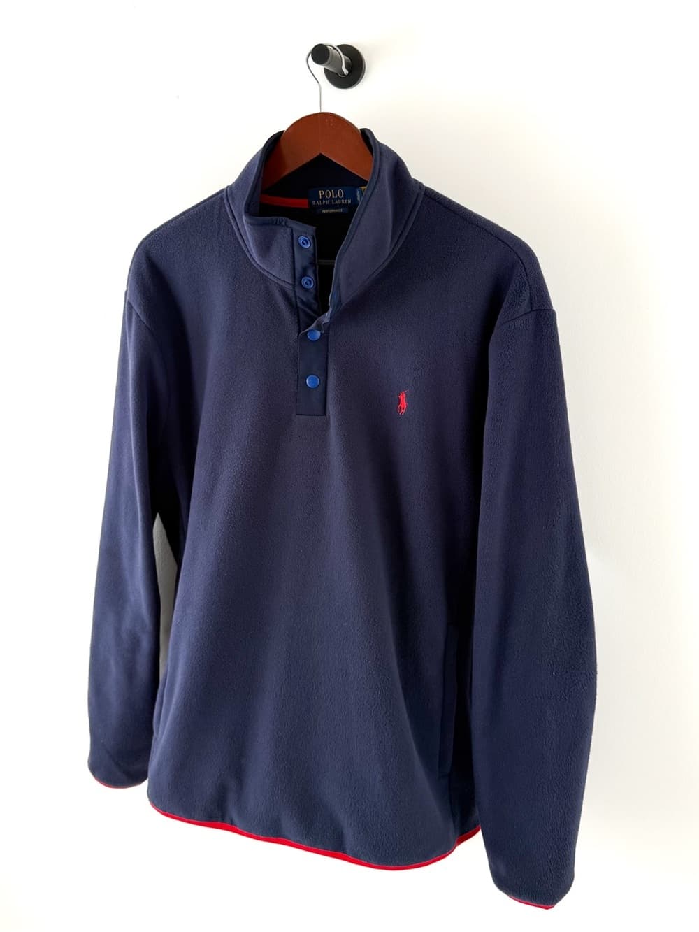 New Polo Ralph Lauren Fleece Pullover Quarter Button Up Navy Mens L - Thumbnail 5