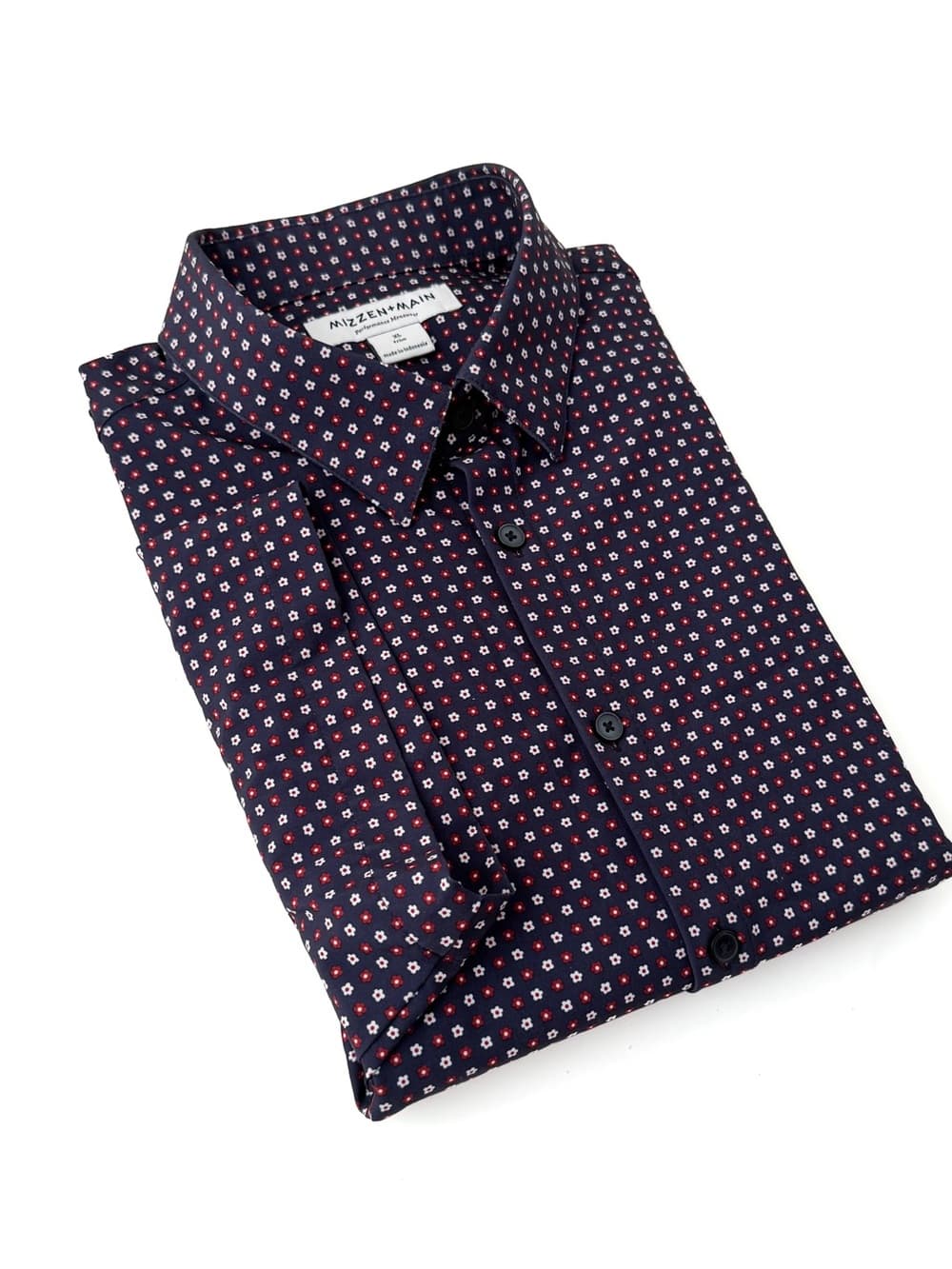 NEW Mizzen + Main Pattern Print Button Down Sport Shirt Short Sleeve Navy Men XL - Thumbnail 2