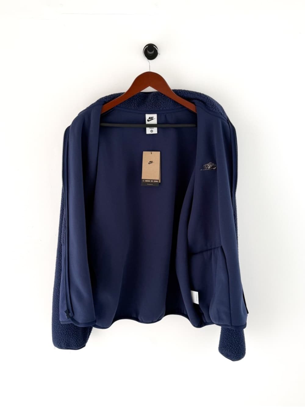 New Nike Sportswear Club Sherpa Fleece Jacket Men's Navy Blue Size L Oversized - Thumbnail 9