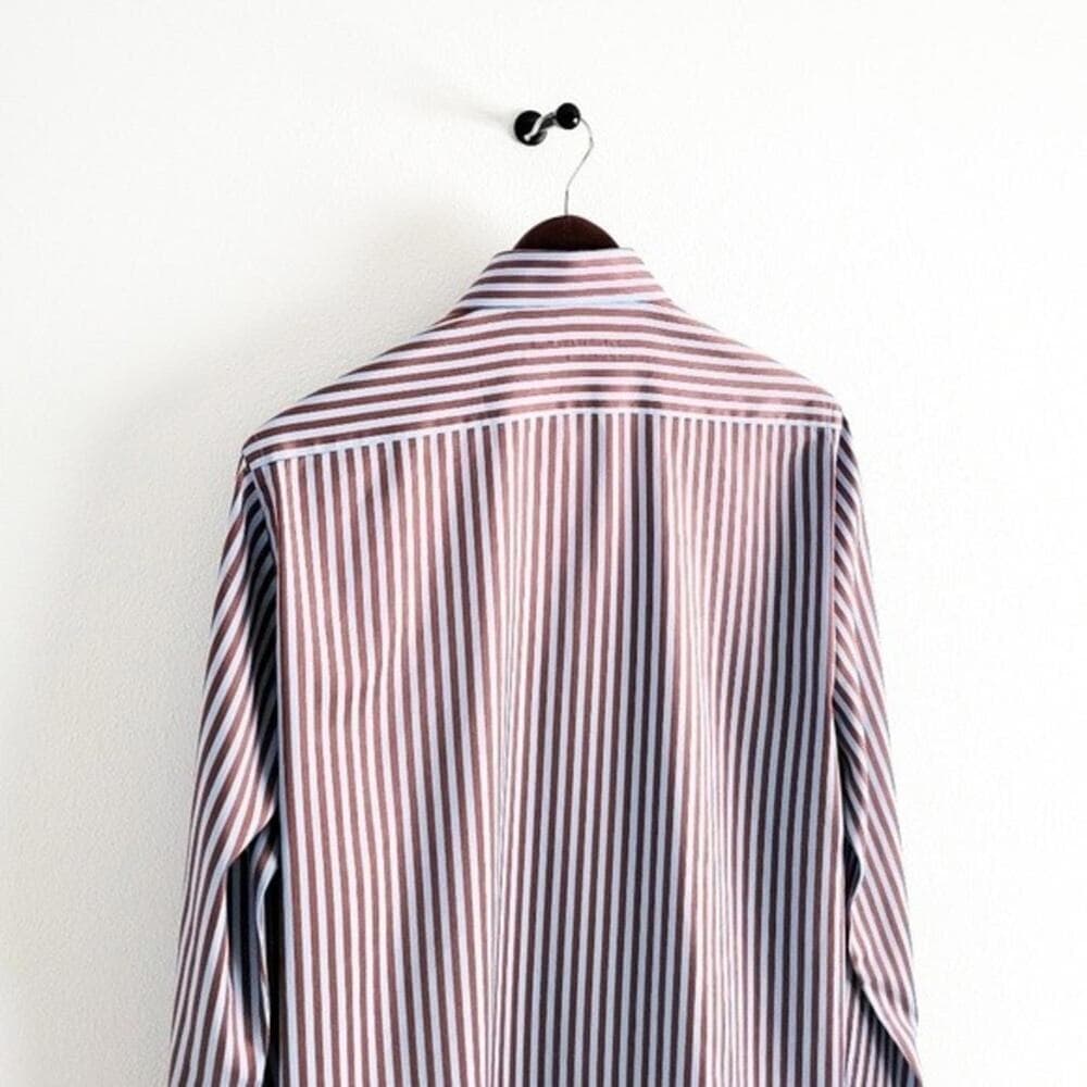Robert Graham Shirt Twill Striped Button Up Flip Cuff Blue Brown Mens S - Thumbnail 8