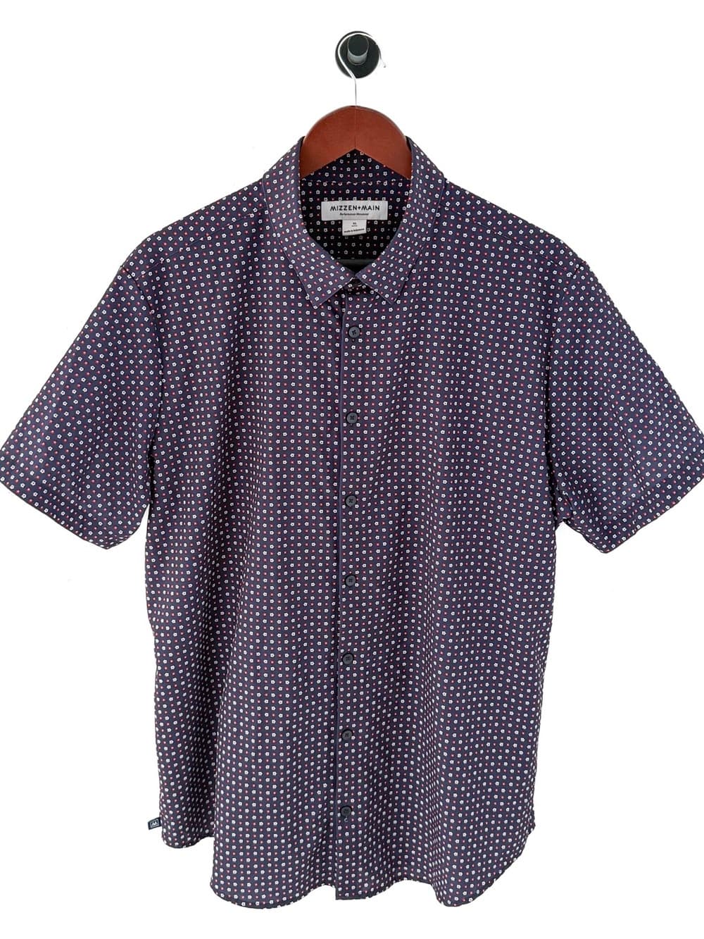 NEW Mizzen + Main Pattern Print Button Down Sport Shirt Short Sleeve Navy Men XL - Thumbnail 4