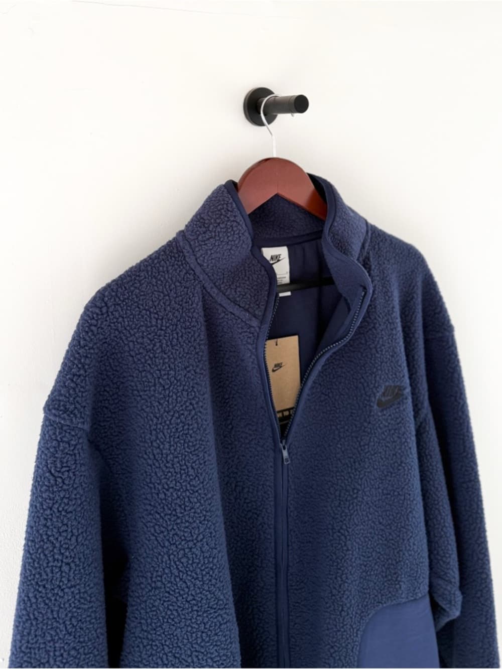 New Nike Sportswear Club Sherpa Fleece Jacket Men's Navy Blue Size L Oversized - Thumbnail 6