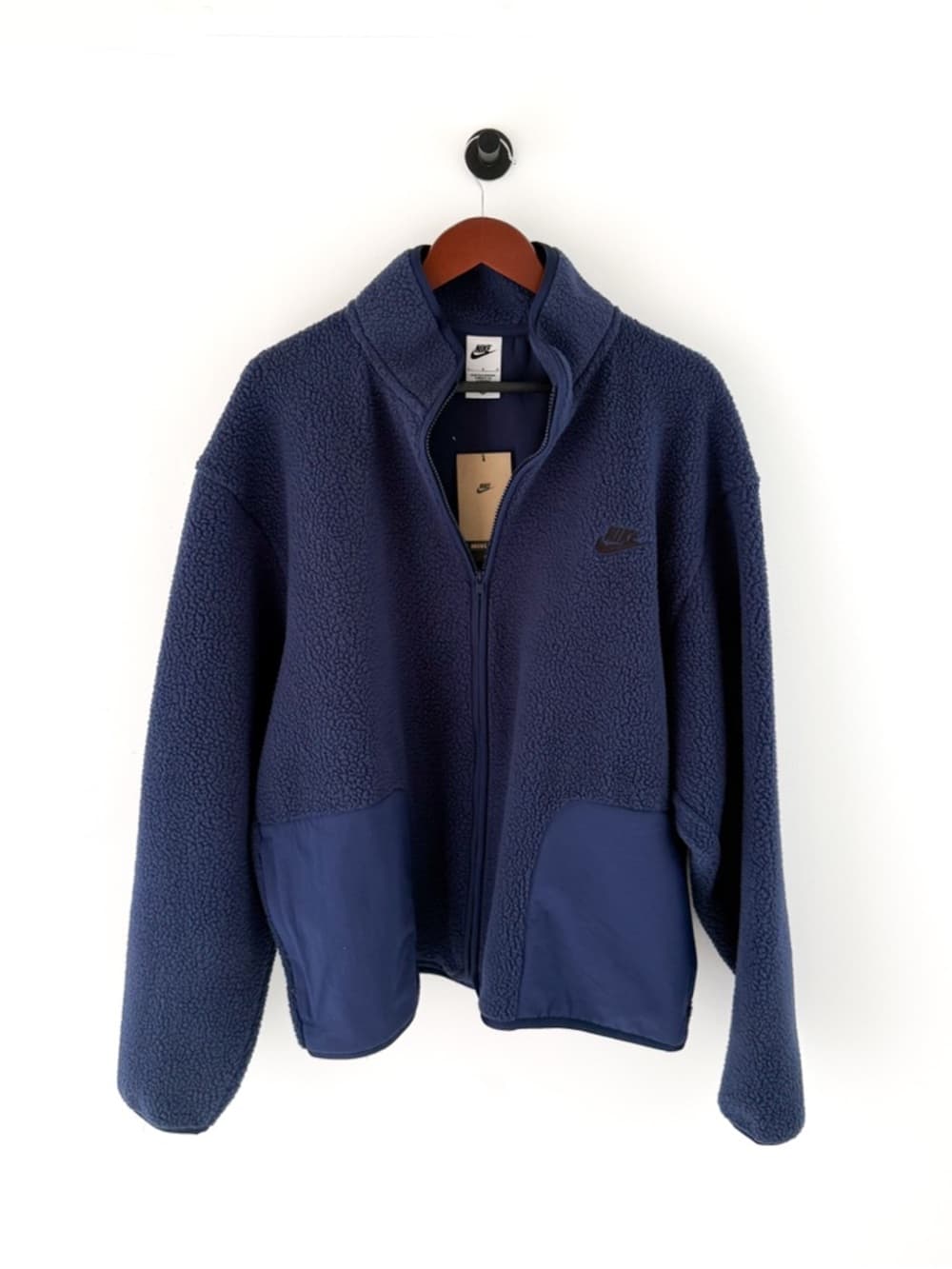 New Nike Sportswear Club Sherpa Fleece Jacket Men's Navy Blue Size L Oversized - Thumbnail 4