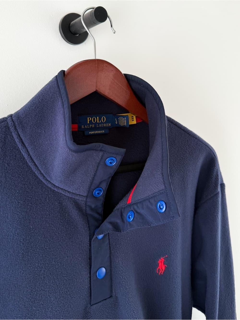 New Polo Ralph Lauren Fleece Pullover Quarter Button Up Navy Mens L - Thumbnail 3