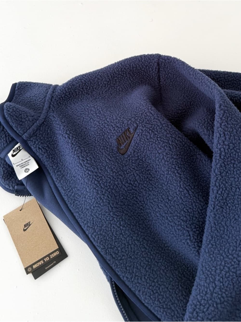 New Nike Sportswear Club Sherpa Fleece Jacket Men's Navy Blue Size L Oversized - Thumbnail 2