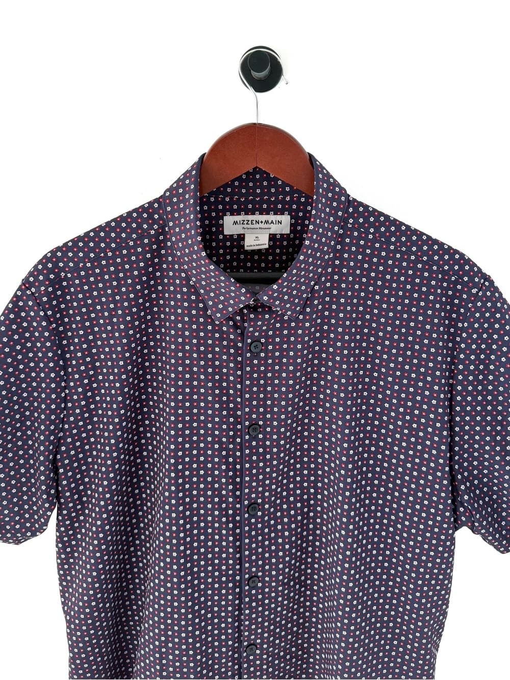 NEW Mizzen + Main Pattern Print Button Down Sport Shirt Short Sleeve Navy Men XL - Thumbnail 5