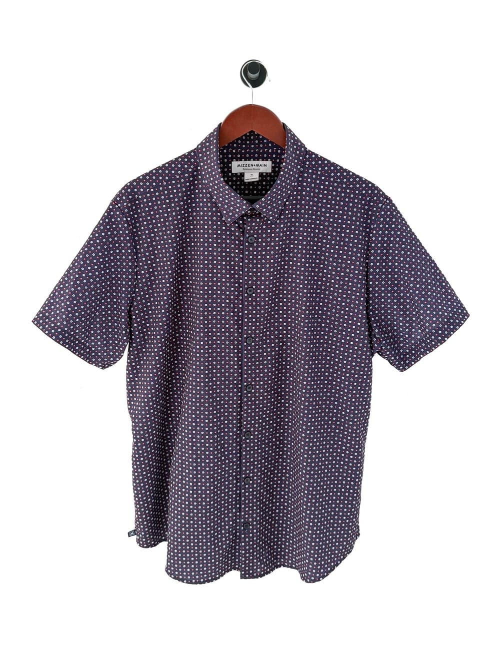 NEW Mizzen + Main Pattern Print Button Down Sport Shirt Short Sleeve Navy Men XL - Thumbnail 3