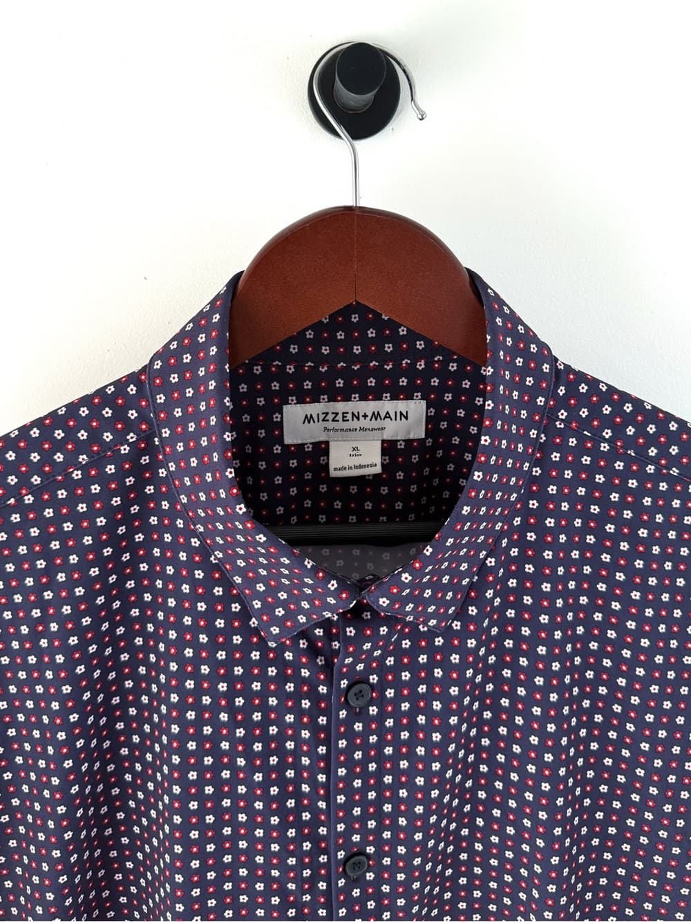 NEW Mizzen + Main Pattern Print Button Down Sport Shirt Short Sleeve Navy Men XL - Thumbnail 7