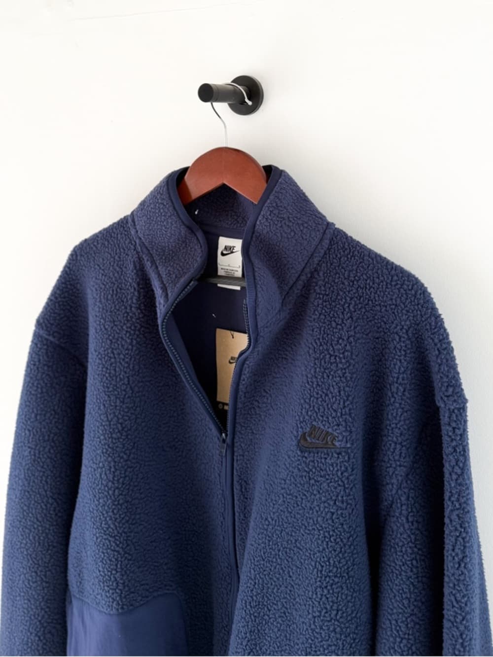 New Nike Sportswear Club Sherpa Fleece Jacket Men's Navy Blue Size L Oversized - Thumbnail 7