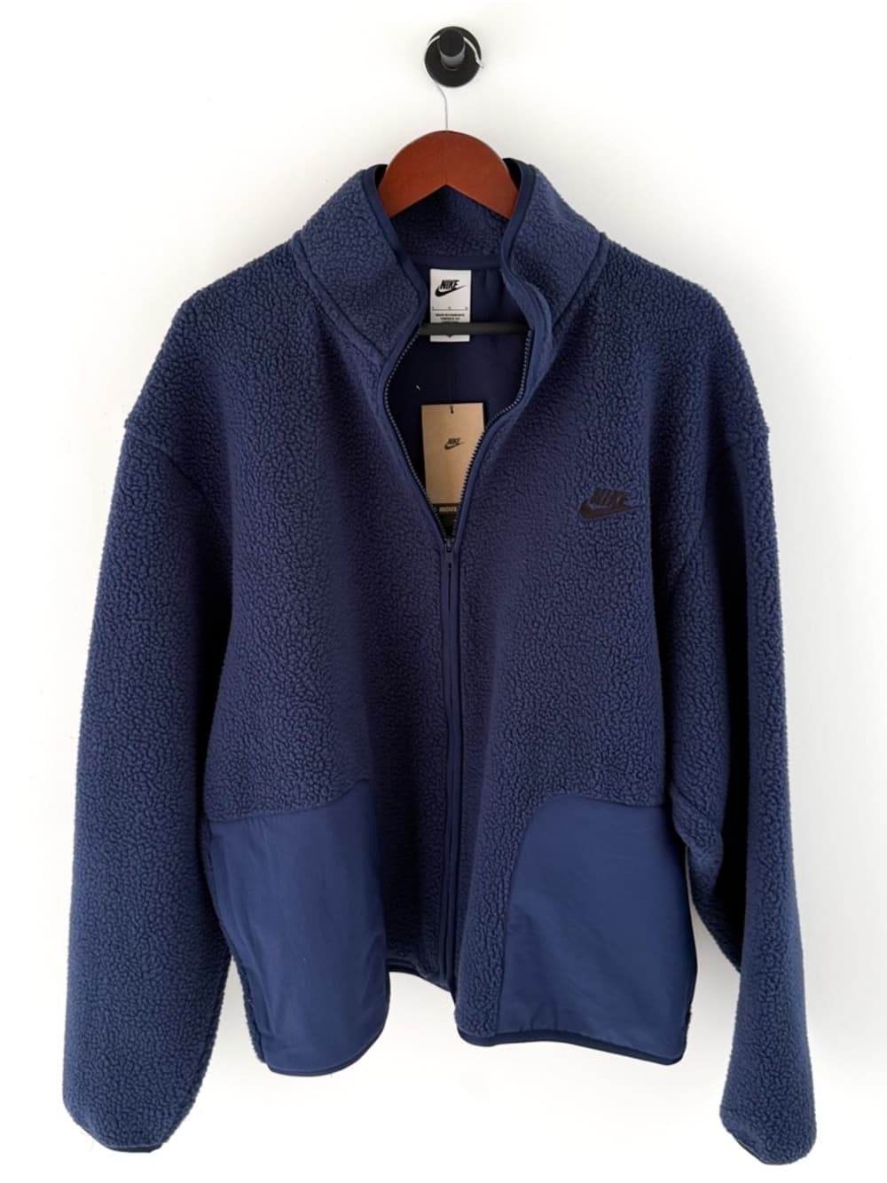 New Nike Sportswear Club Sherpa Fleece Jacket Men's Navy Blue Size L Oversized - Thumbnail 13