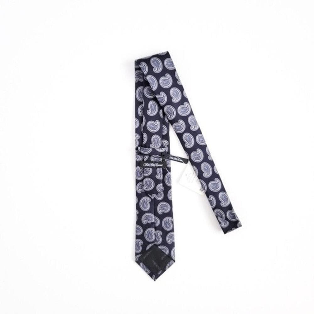 NEW Saks Fifth Avenue Tie Silk Paisley Navy Silver Jacquard Recent Mens - Thumbnail 6