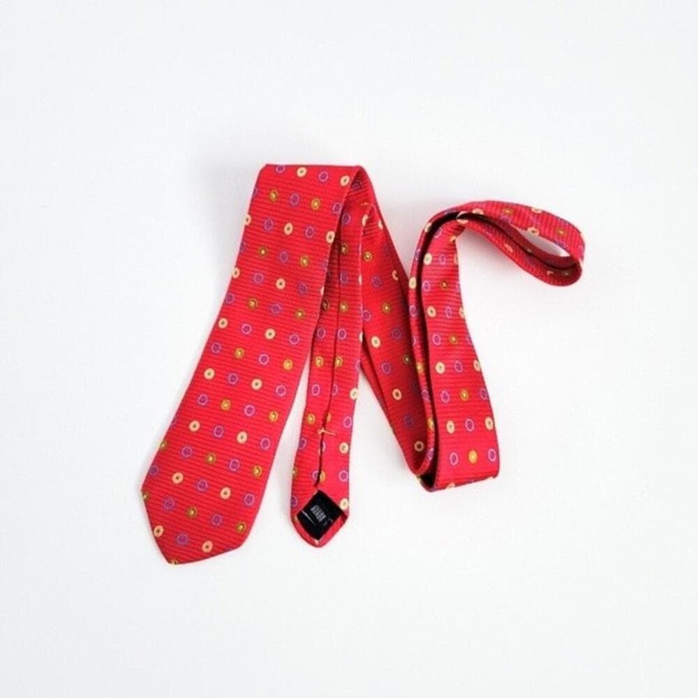 Holland & Sherry Silk Tie Woven Geometric Circles Pattern Red Made in USA - Thumbnail 3