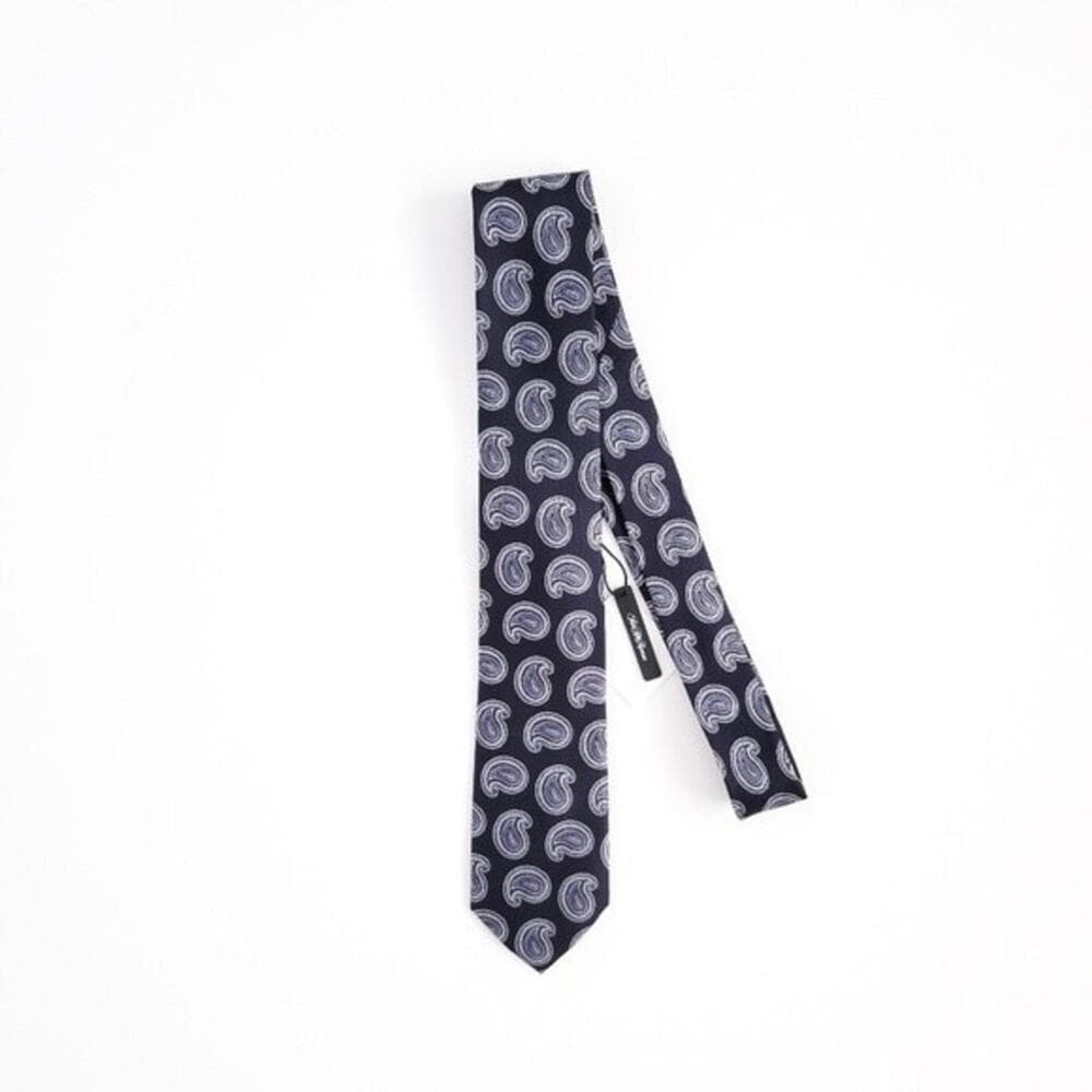 NEW Saks Fifth Avenue Tie Silk Paisley Navy Silver Jacquard Recent Mens - Thumbnail 5