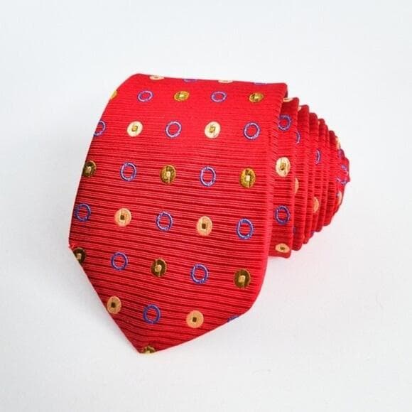 Holland & Sherry Silk Tie Woven Geometric Circles Pattern Red Made in USA - Thumbnail 10