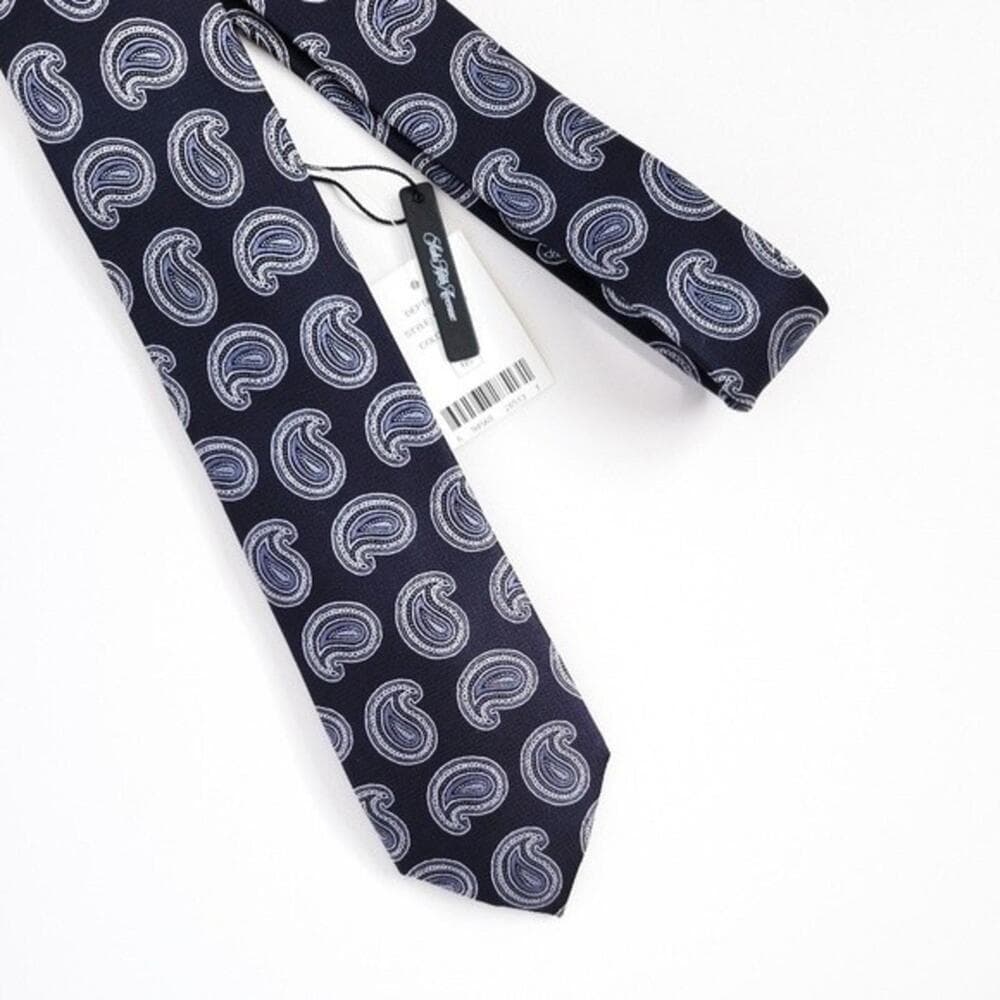 NEW Saks Fifth Avenue Tie Silk Paisley Navy Silver Jacquard Recent Mens - Thumbnail 4
