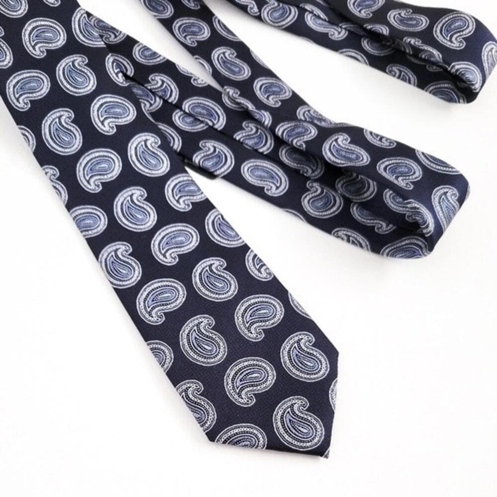 NEW Saks Fifth Avenue Tie Silk Paisley Navy Silver Jacquard Recent Mens - Thumbnail 7