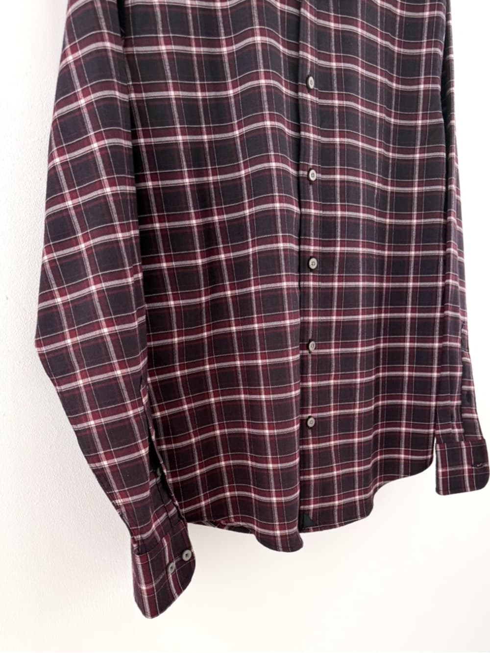 New Untuckit Benoit Men's Twill Flannel Button Down Shirt Burgundy Black White L - Thumbnail 7