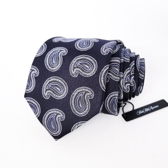 NEW Saks Fifth Avenue Tie Silk Paisley Navy Silver Jacquard Recent Mens - Thumbnail 10