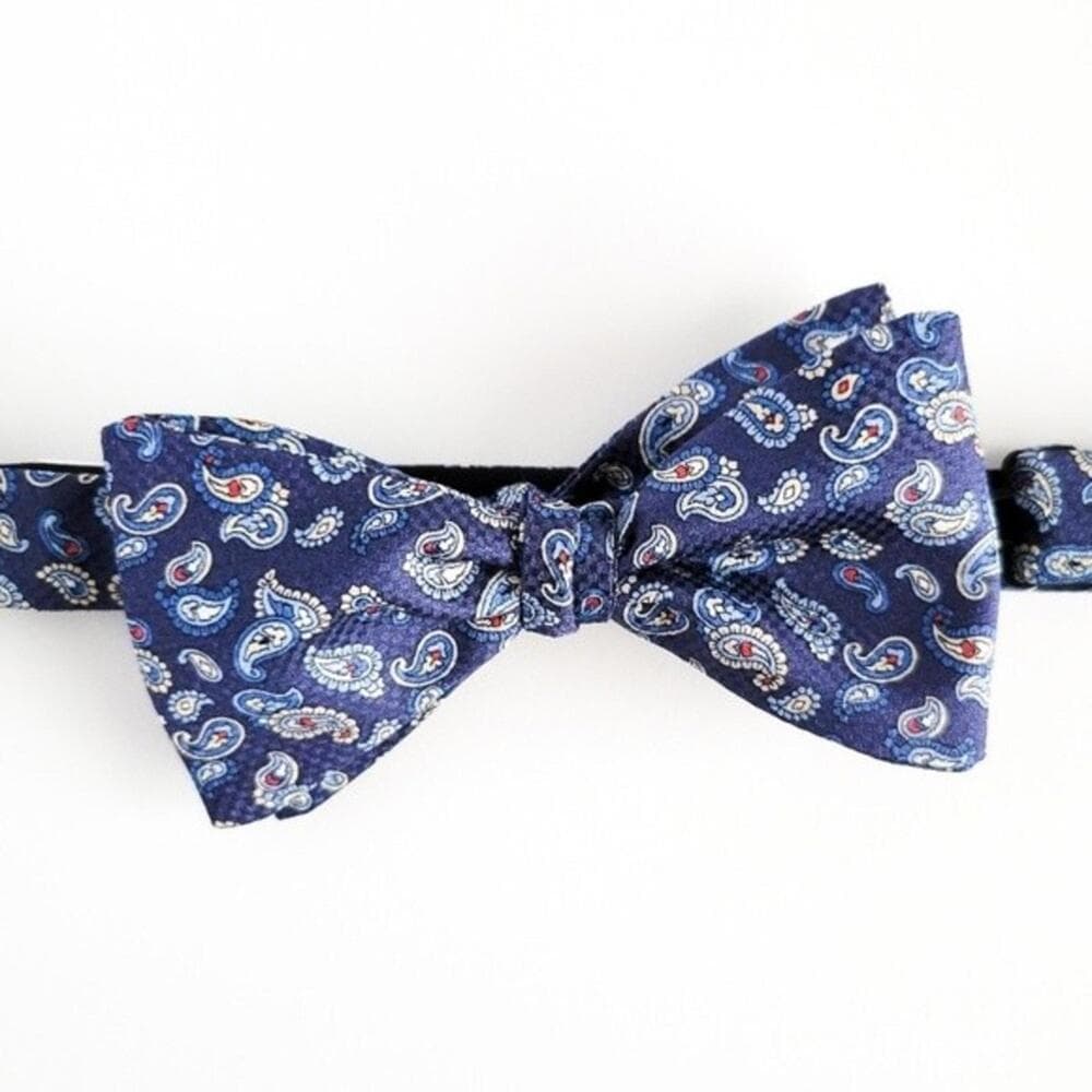 NEW Eton Bow Tie Italian Silk Paisley Pattern Blue Red Tan White Mens - Thumbnail 9