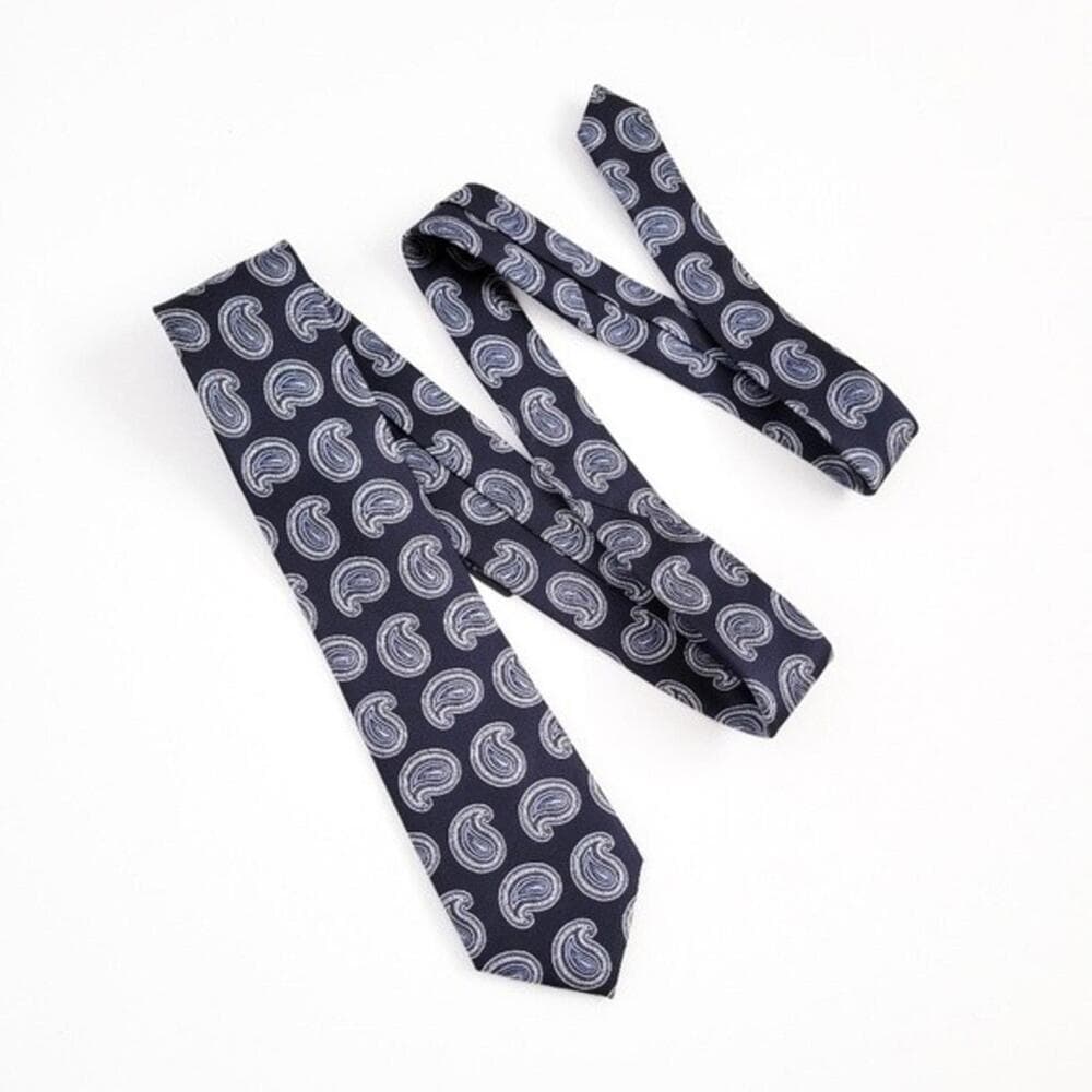 NEW Saks Fifth Avenue Tie Silk Paisley Navy Silver Jacquard Recent Mens - Thumbnail 8