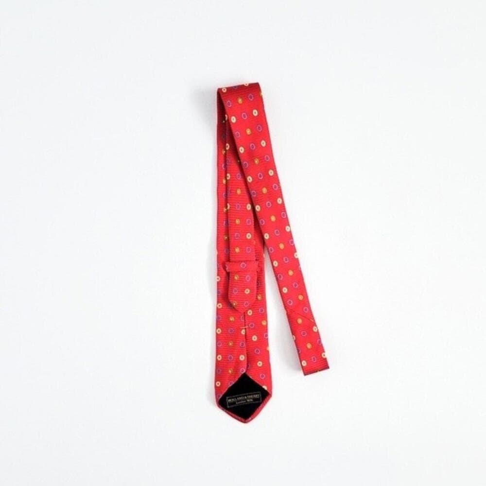 Holland & Sherry Silk Tie Woven Geometric Circles Pattern Red Made in USA - Thumbnail 8