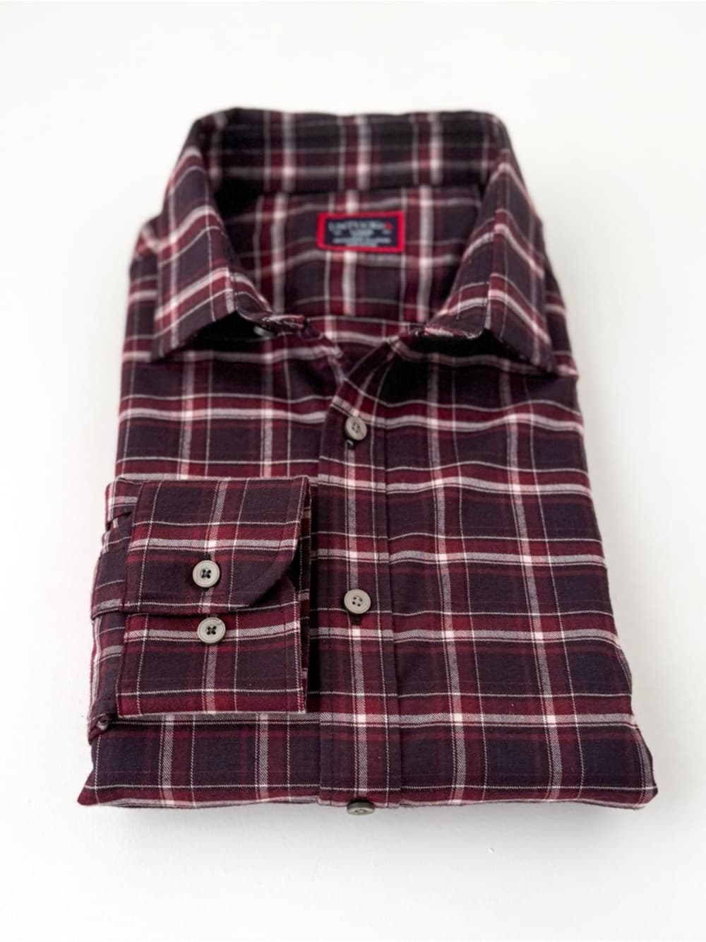 New Untuckit Benoit Men's Twill Flannel Button Down Shirt Burgundy Black White L - Thumbnail 2