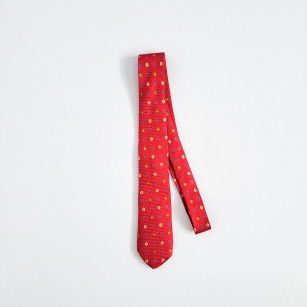 Holland & Sherry Silk Tie Woven Geometric Circles Pattern Red Made in USA - Thumbnail 7