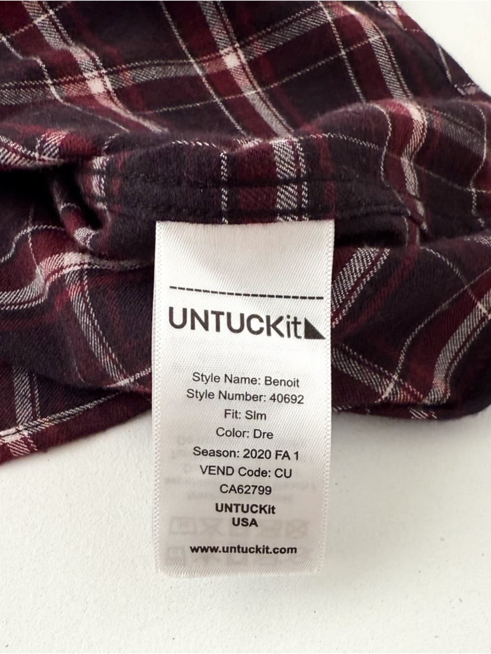 New Untuckit Benoit Men's Twill Flannel Button Down Shirt Burgundy Black White L - Thumbnail 12