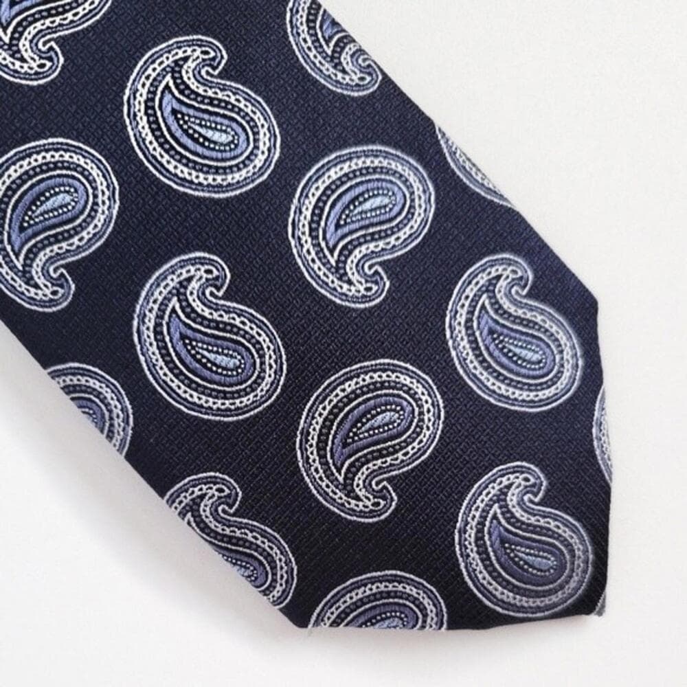 NEW Saks Fifth Avenue Tie Silk Paisley Navy Silver Jacquard Recent Mens - Thumbnail 3