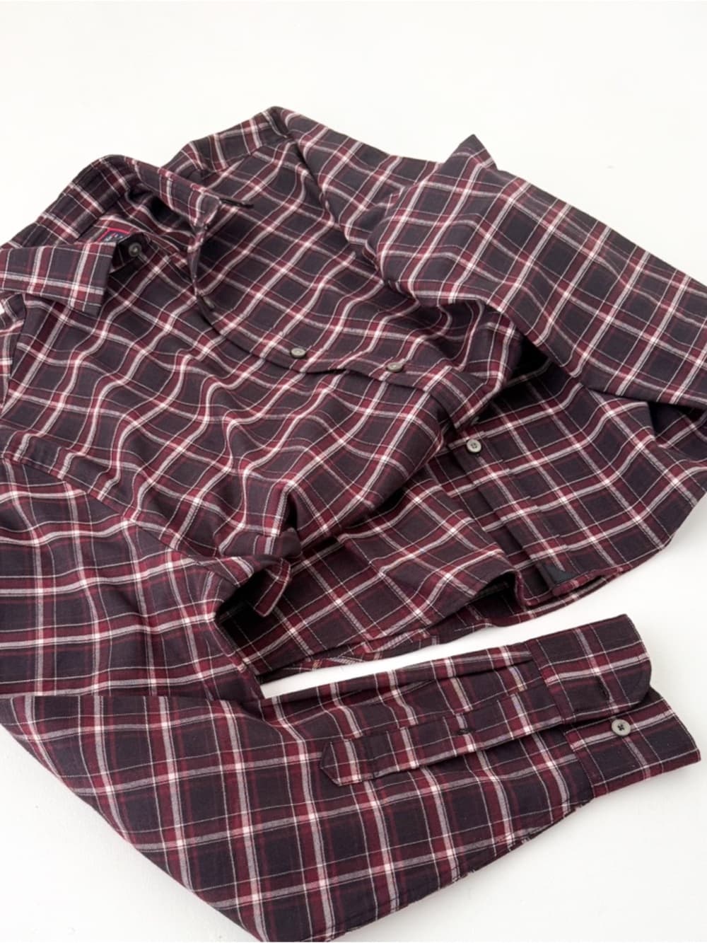 New Untuckit Benoit Men's Twill Flannel Button Down Shirt Burgundy Black White L - Thumbnail 9