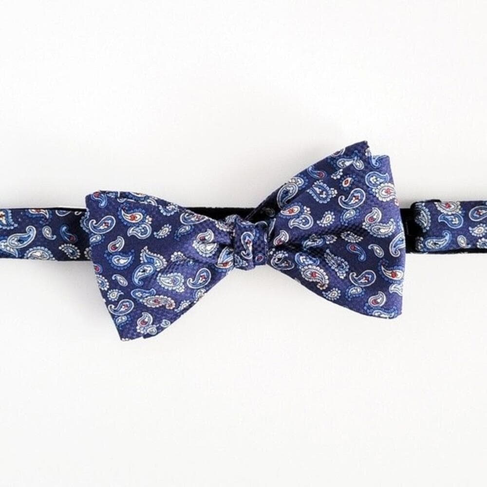 NEW Eton Bow Tie Italian Silk Paisley Pattern Blue Red Tan White Mens - Thumbnail 2