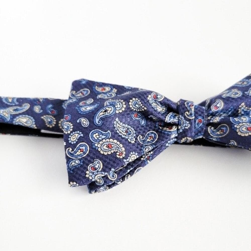 NEW Eton Bow Tie Italian Silk Paisley Pattern Blue Red Tan White Mens - Thumbnail 3