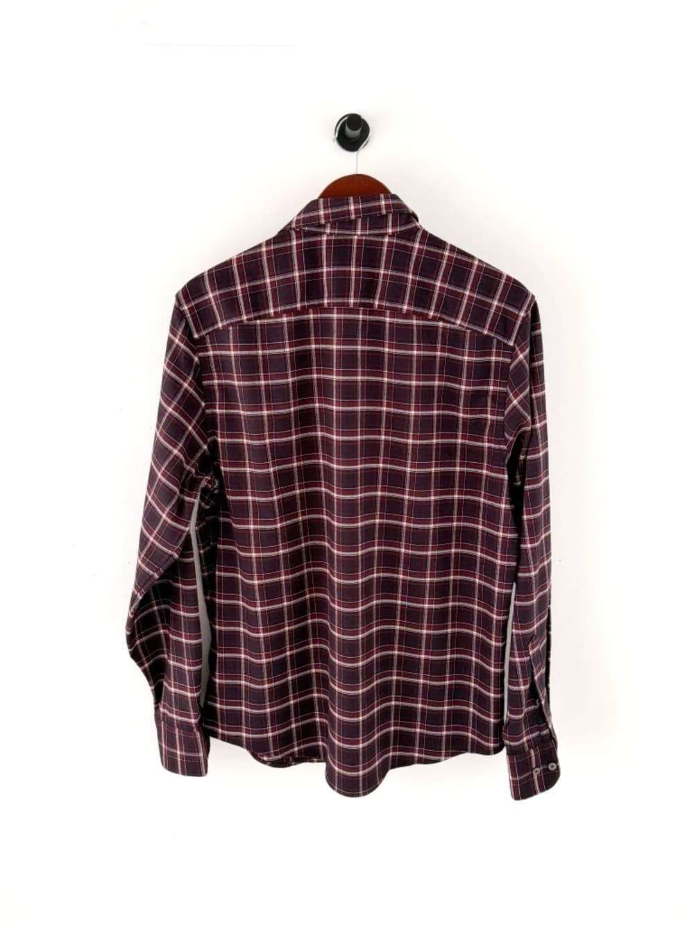 New Untuckit Benoit Men's Twill Flannel Button Down Shirt Burgundy Black White L - Thumbnail 8