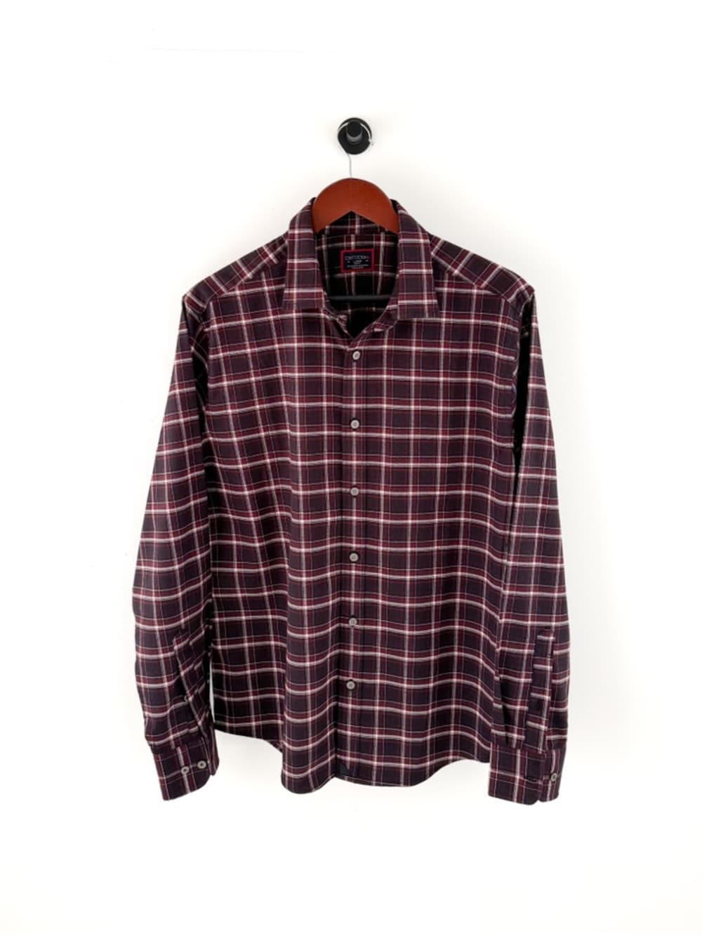 New Untuckit Benoit Men's Twill Flannel Button Down Shirt Burgundy Black White L - Thumbnail 3