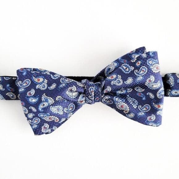 NEW Eton Bow Tie Italian Silk Paisley Pattern Blue Red Tan White Mens - Thumbnail 10