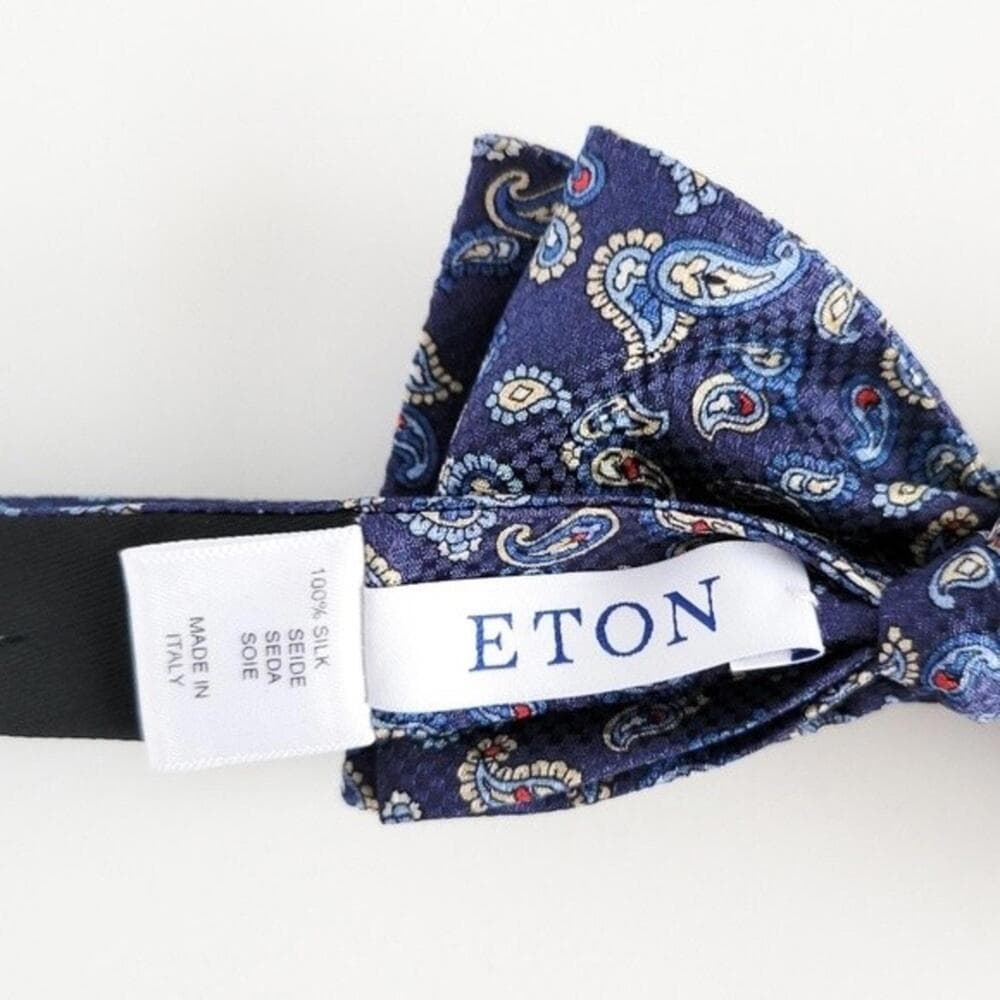 NEW Eton Bow Tie Italian Silk Paisley Pattern Blue Red Tan White Mens - Thumbnail 6
