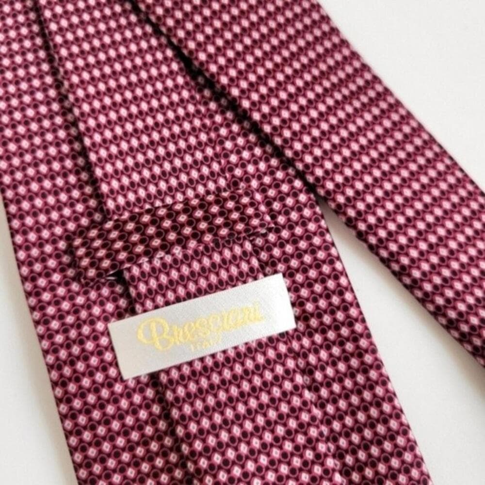 NEW Bresciani Italian Silk Tie Pattern Print Red Silver Black Necktie Mens - Thumbnail 2