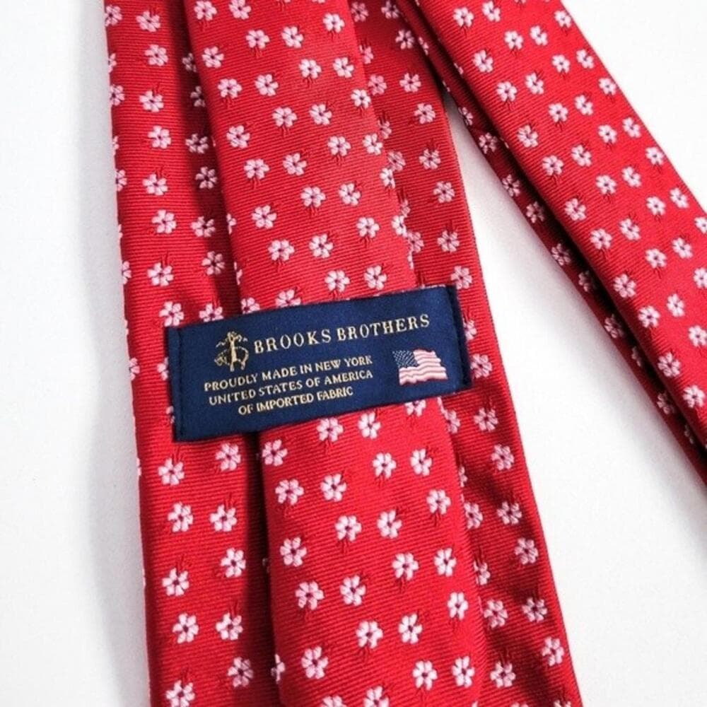 NEW Brooks Brothers Tie Flower Print Silk Neck Tie Red White Mens NWT - Thumbnail 2