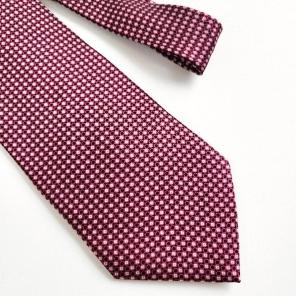 NEW Bresciani Italian Silk Tie Pattern Print Red Silver Black Necktie Mens - Thumbnail 3