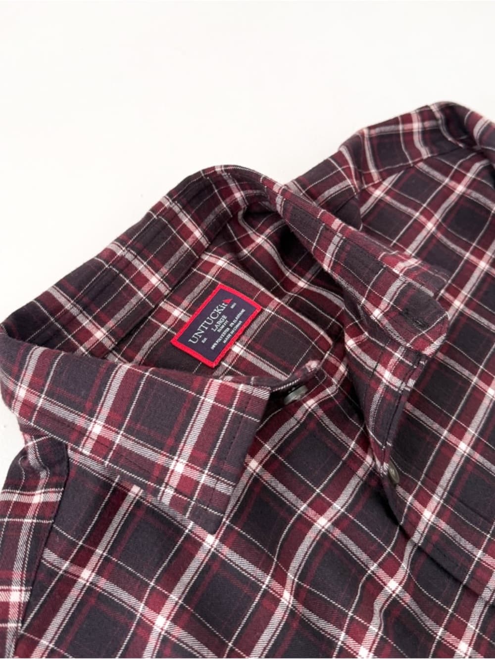 New Untuckit Benoit Men's Twill Flannel Button Down Shirt Burgundy Black White L - Thumbnail 10