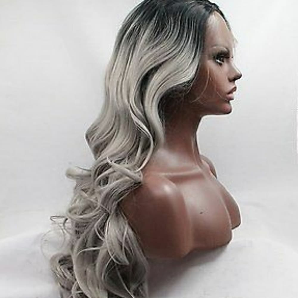 Ombre Black Gray LaceFront Wig - Thumbnail 2
