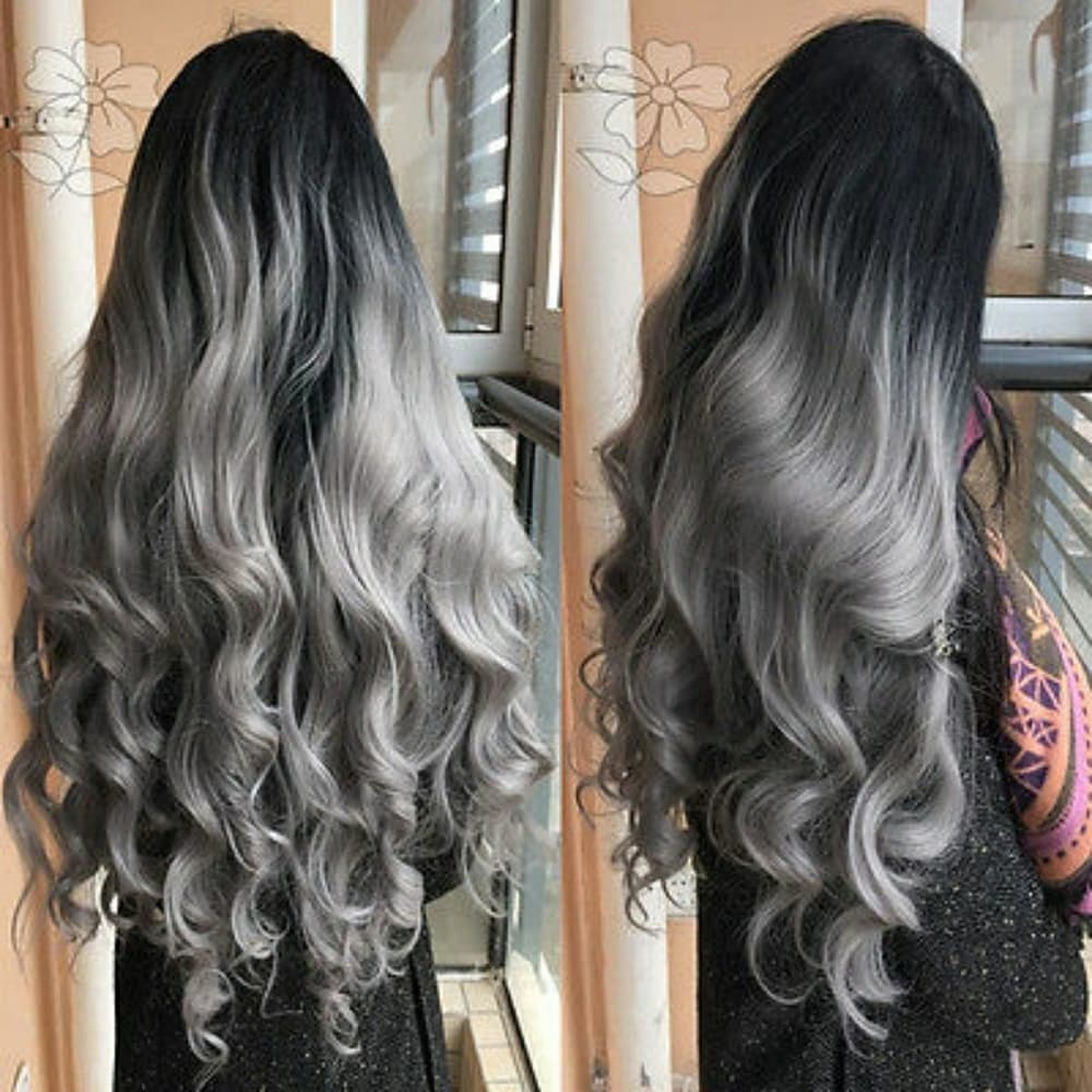 Ombre Black Gray LaceFront Wig - Thumbnail 4